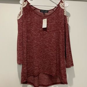 Maroon cold shoulder shirt